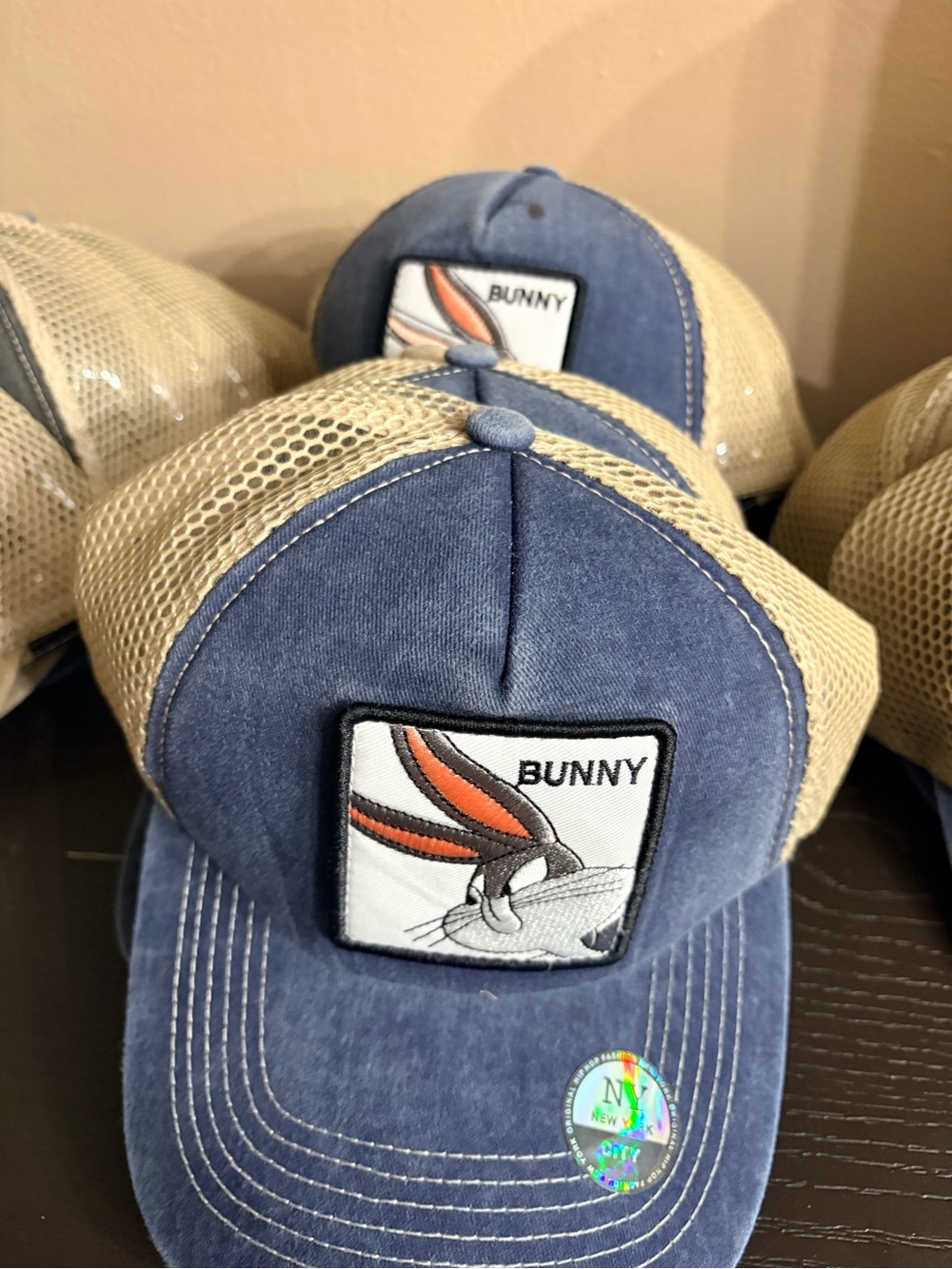 Bunny Patch Blue and Tan  Trucker Hat
